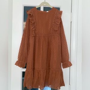 SHEIN girls rust orange midi dress long sleeve size 10 - new
